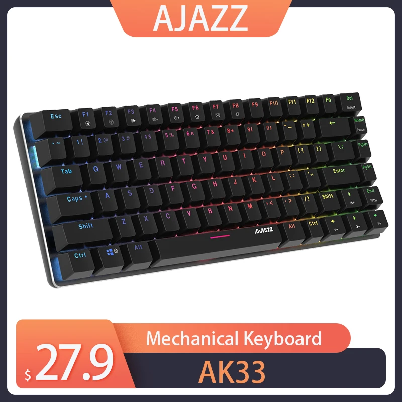 AJAZZ AK33 Mechanical Gaming Keyboard Wired,Mixed Color Lighting Modes,82  Keys 100% Anti-Ghosting Mechanical Keyboard for Laptop, Windows,MAC, PC  Games and Work, Pink Keyboard(Blue Switch) 