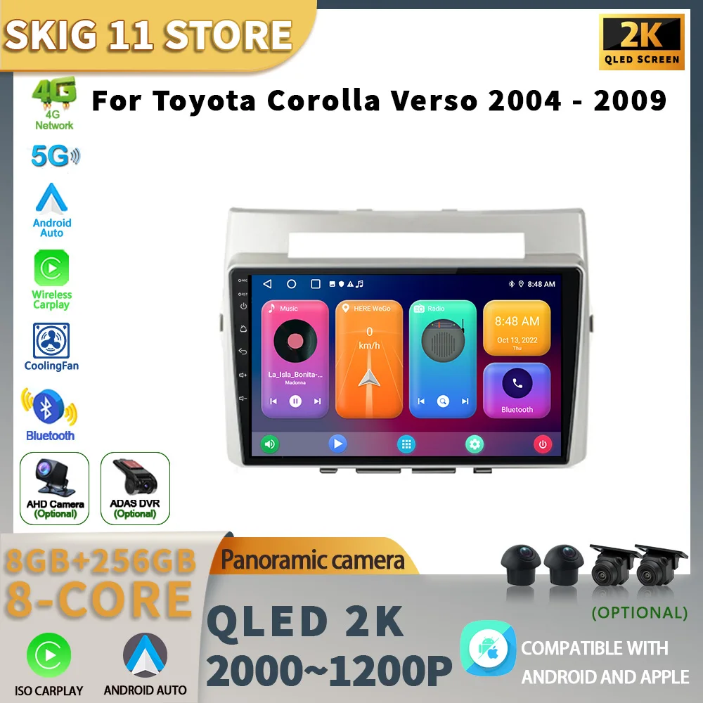 

Android13 Auto Carplay For Toyota Corolla Verso 2004 - 2009 Car Radio Multimedia Video Player Navigation GPS 5G WIFI No 2din DVD