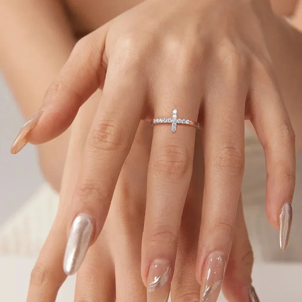 M-JAJA Moissanite Ring Original 925 Sterling Silver 3mm D Color VVS1 Cross Wedding Bands for Women Couple Promise Rings Jewelry 5