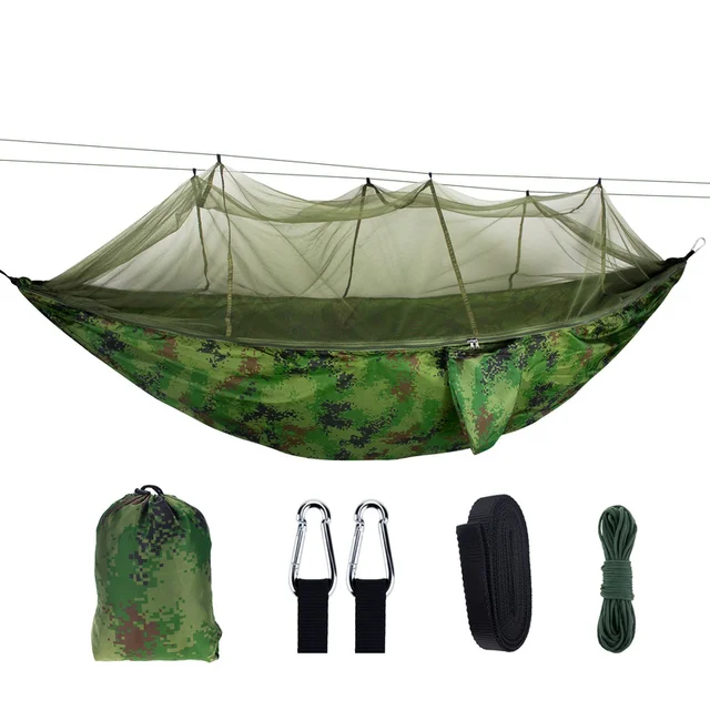 260x140cm Outdoor Mosquito Repellent Garden Hammock Double Can Bear 300kg 210T Nylon Mosquito Net Parachute Cloth Camping Travel 1