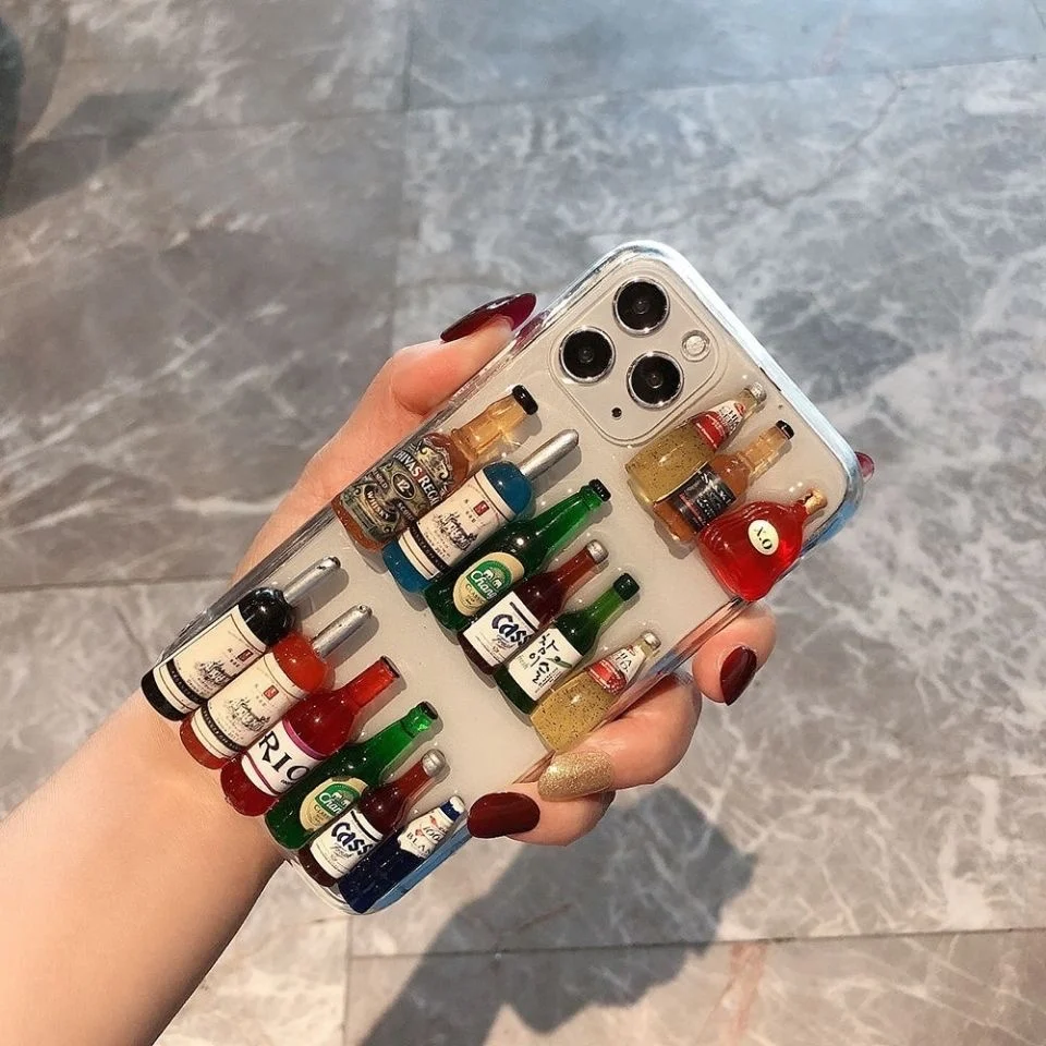 

3D Wine Bottle Phone Case for Iphone 11 12 13 14Pro Max 12 13 Mini 6 7 8 14 Plus X XS Max XR INS Japanese Korea Soft Shell Cover