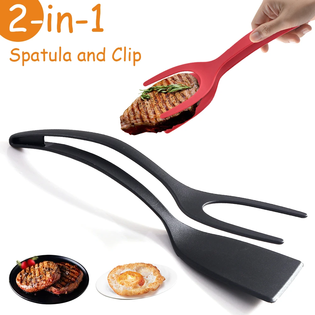 2 In 1 Flip Spatula Tongs Non Stick Steak Clips Spatula Multifunctional Pancake Clamp for Home Kitchen Cooking