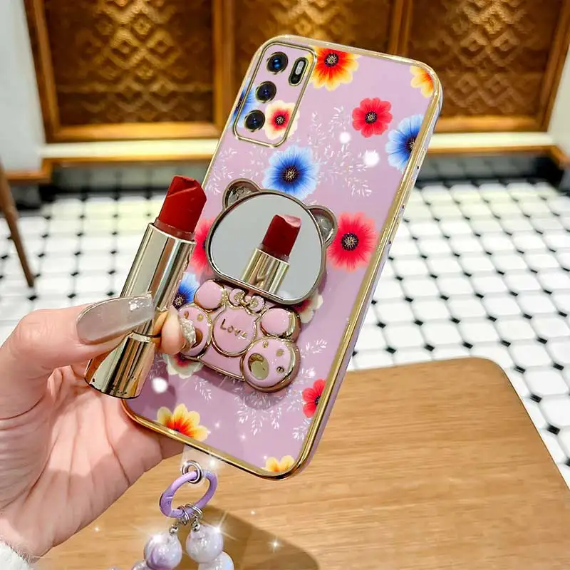Colorful Flowers Phone Case Set with Lanyard and Rabbit Stand
