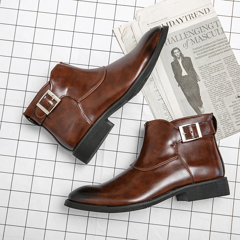 

Retro Dress Men Boots Fashion Buckle Strap Chelsea Boot For Man Formal Business Ankle Boots Elegant Social Oxfords Male