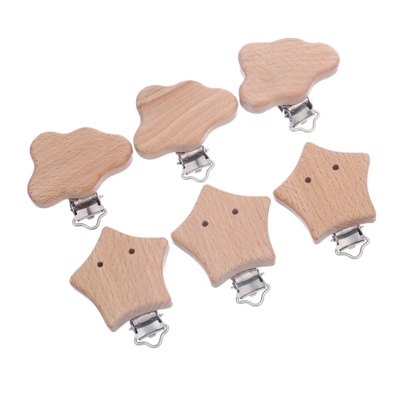 

5Pcs New Wooden Pacifier Clip Food Grade Natural Beech Soother Accessories for Baby Teething Pacifier Chain Dummy Holder Clip