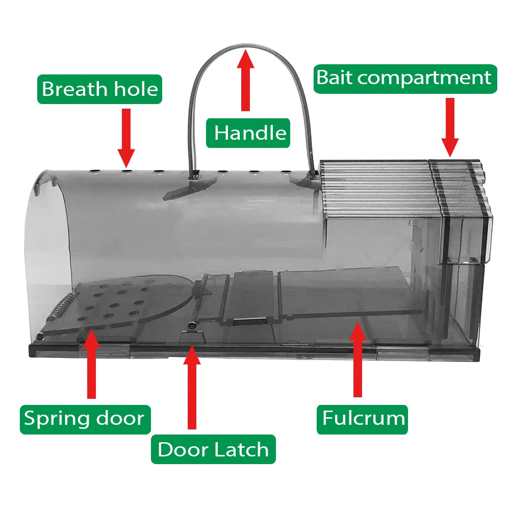 1/2pcs Plastic Mouse Trap Self-locking Household Mouse Catcher Rat Control Cage Mice Rodent Catcher For Indoor Outdoor Garden