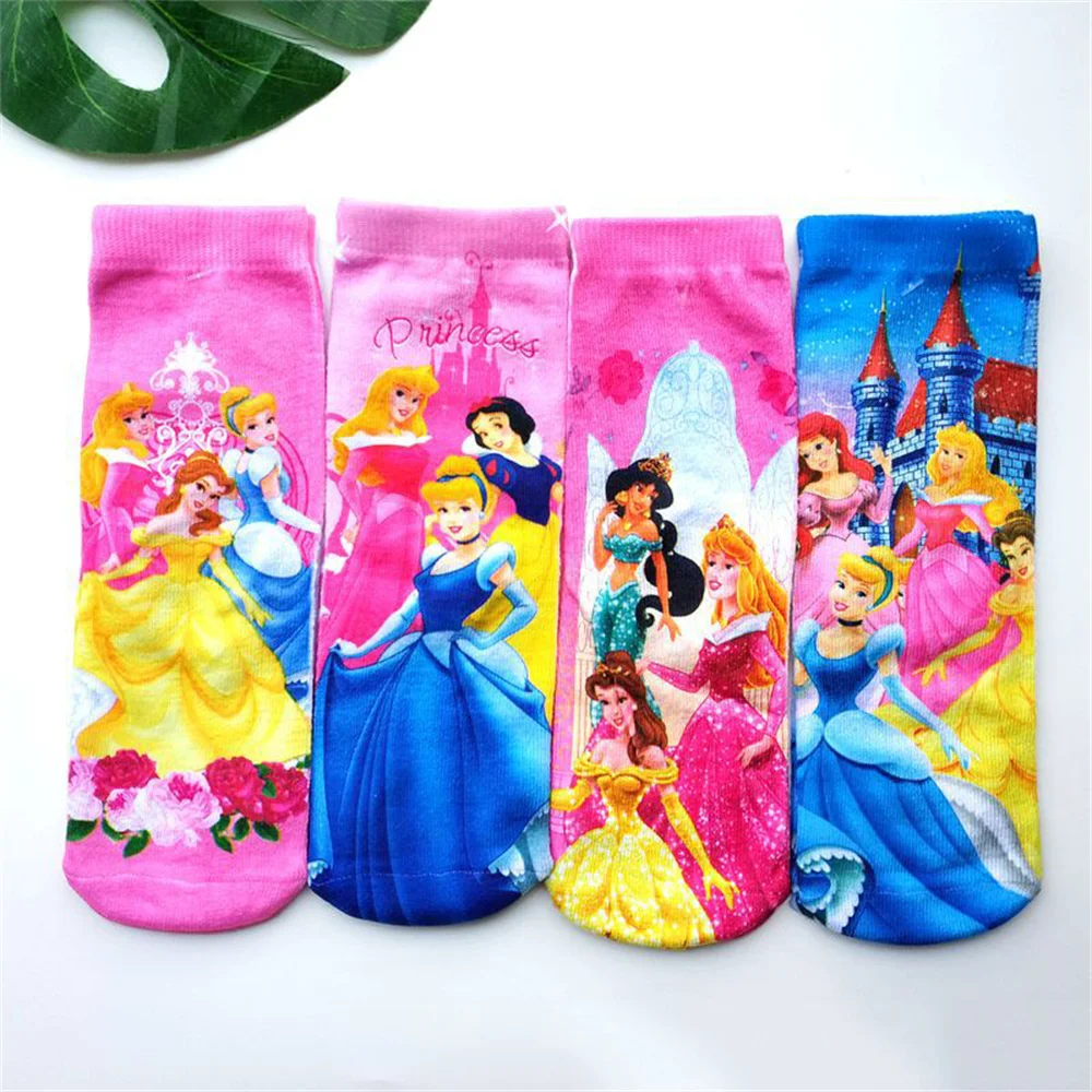 Sports Socks Kids Socks Cartoon Socks 4pcs/Disney Frozen Socks Elsa Anna Anime Figure Children's Long Socks Cartoon Cute Print Funny Boys Girls Cotton Gifts