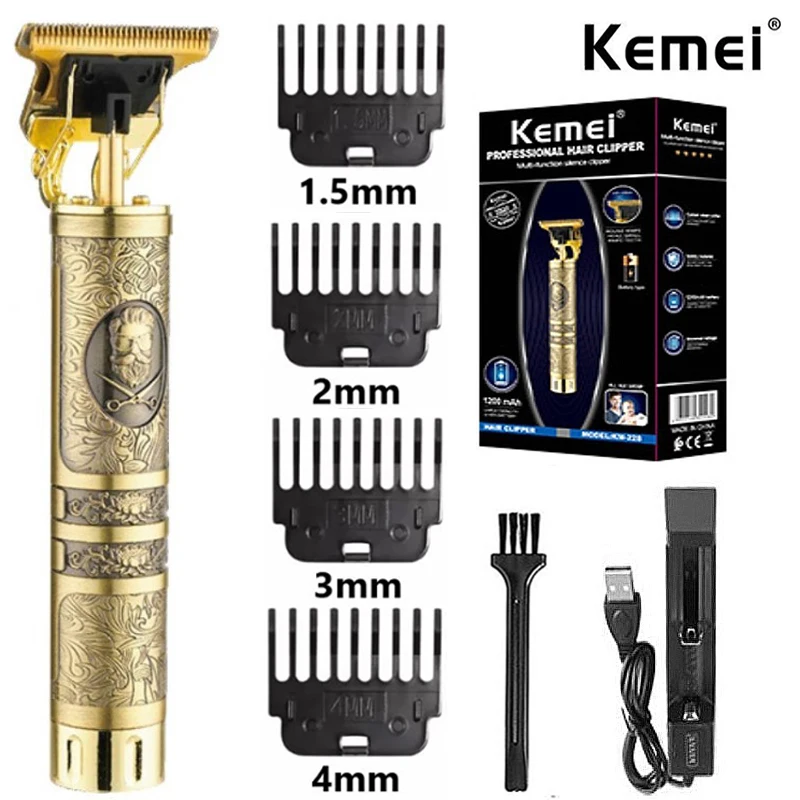 

Kemei 228 Cordless T9 Trimmer Men T-Blade Skeleton Heavy Hitter Men Hair Cutter 0mm Baldheaded Finish Cutting Machine for Barber