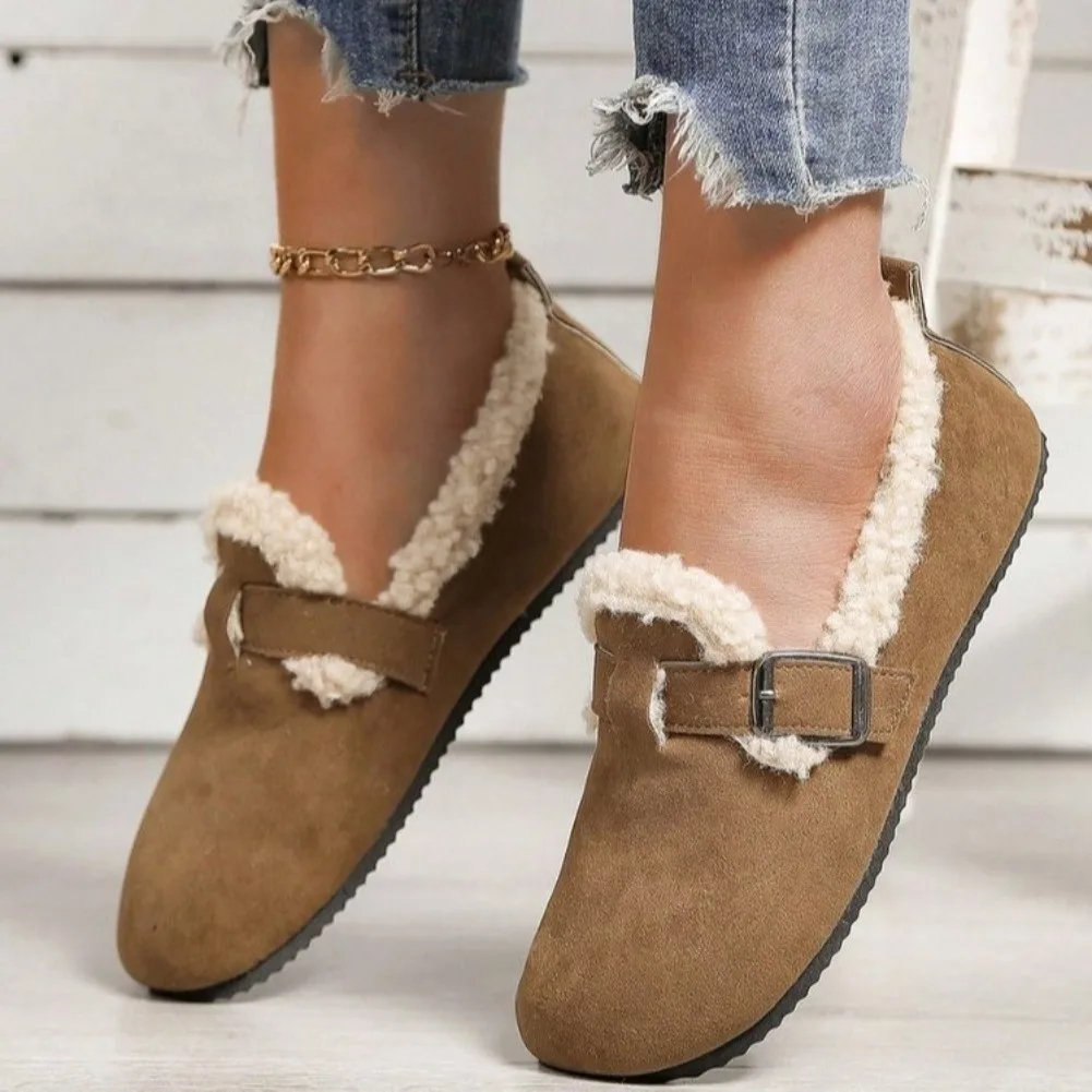 Autumn Winter Women Flats Shoes Casual Flat Shoes Women Soft Fashion Comfort Loafers Warm Plush Slip on Cotton Shoes Female