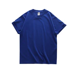 Dukeen 280gsm Oversized Heavy Men's Summer Cotton Tee - Solid Color Casual Short Sleeve Top - S (52.5-60kg) (Klein Blue)