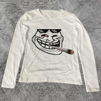 Aesthetic Kawaii Graphic Long-sleeve Tees Tops Punk Goth Y2k Print Skinny Long-sleeve shirt Retro girls Slim Long-sleeve Clothes 1