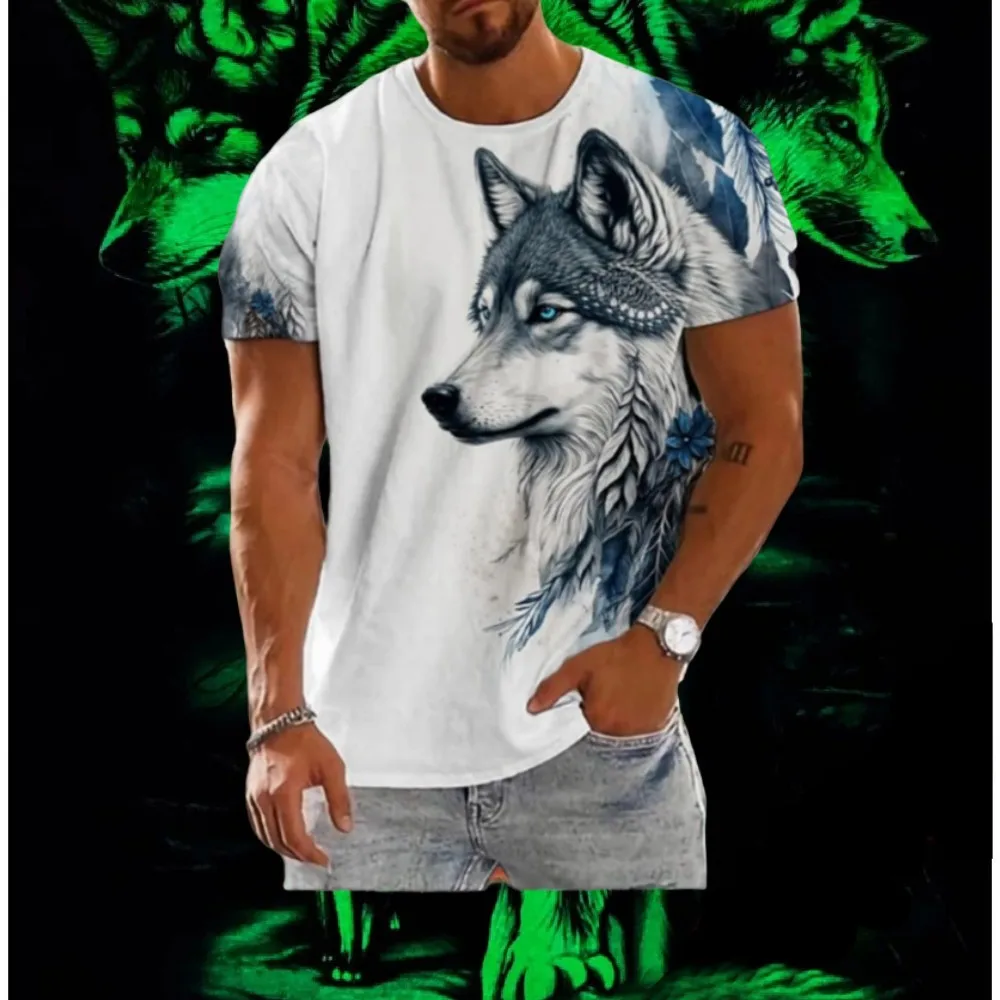 

Animal Wolf Totem Summer Men's High Quality T-Shirt Street Trend Tough Man Style O Collar Loose Short Sleeve Fashion Casual Top