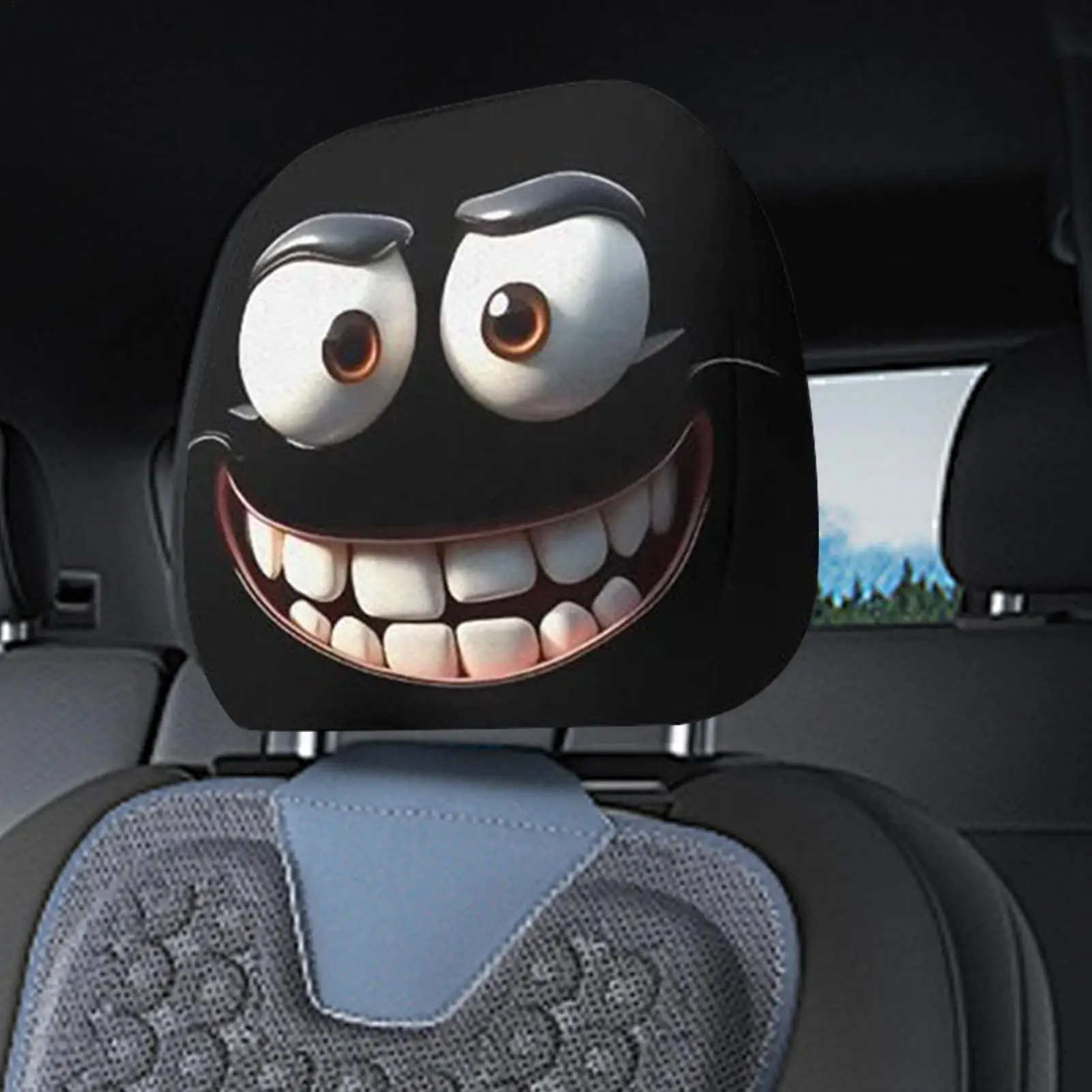 2pcs SmileyFace Printed Car Pillowcase Soft Comfortable Decorative Cushion Cover Auto Seat Headrest Polyester Fabric Washable