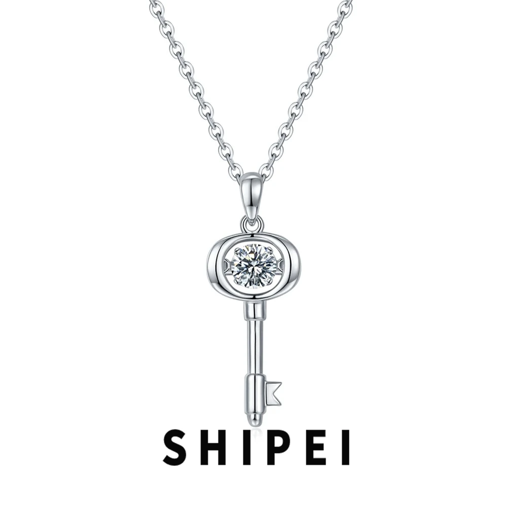 

SHIPEI 0.5CT Round D Moissanite Diamond Gemstone Fine Jewelry Fashion 100% 925 Sterling Silver Key Pendant Necklace Wholesale