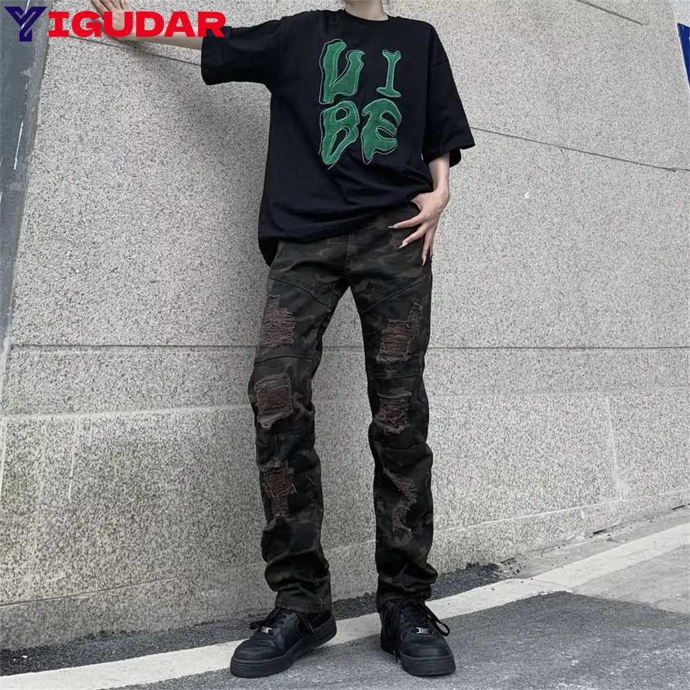 

Women's Y2K Clothes Ripped Jeans High Street Waist Menswear Summer Mopping Harem Wide Punk Baggy Straight Denim Pants Jeans Men