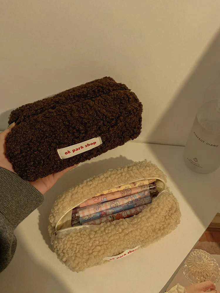 Косметичка из овечьей шерсти, плюшевая милая сумка для хранения ...