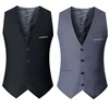 Slim Fit Suit Vests For Men Black Grey Navy Blue Business Casual Male Waistcoat Single Breasted Gilet Homme Formal Jacket 3