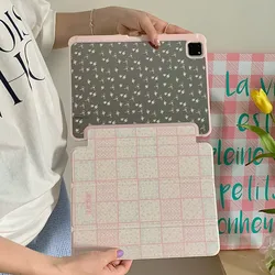 Green Mirror Lucky Clover Grid Pattern Tablet Cover - IPadAir3 10.5in (Pink B)