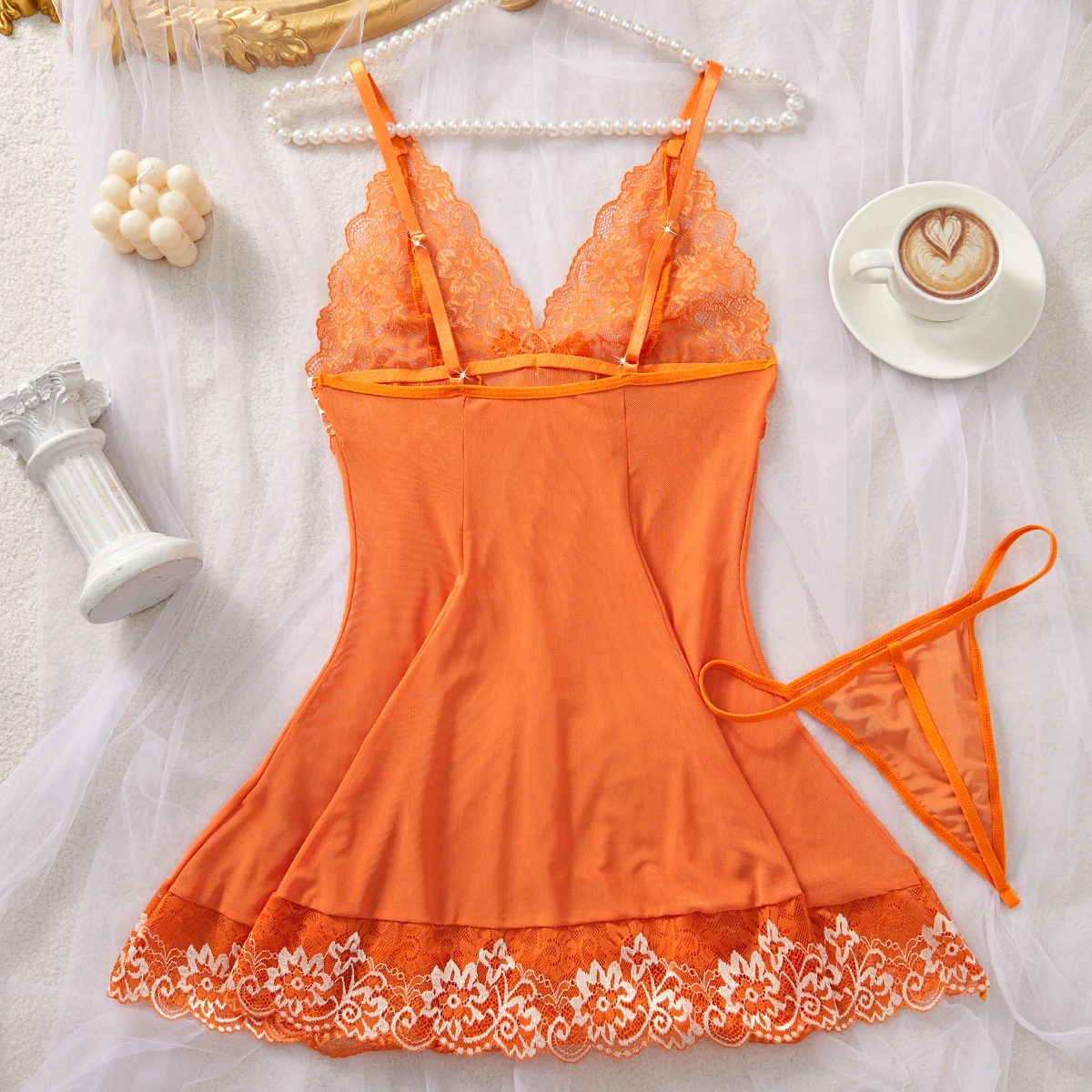 Summer Sexy Lingerie Women Underwear See Through Sleepwear Lace Nightdress Thongs Pijamas Sets
