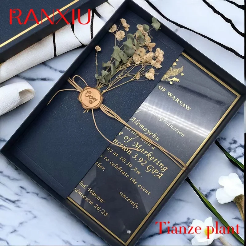 Custom Custom 5*7 inches Gold Printed Luxury Acrylic Invitations Card Acrylic Wedding Invitation with Envelope/Box