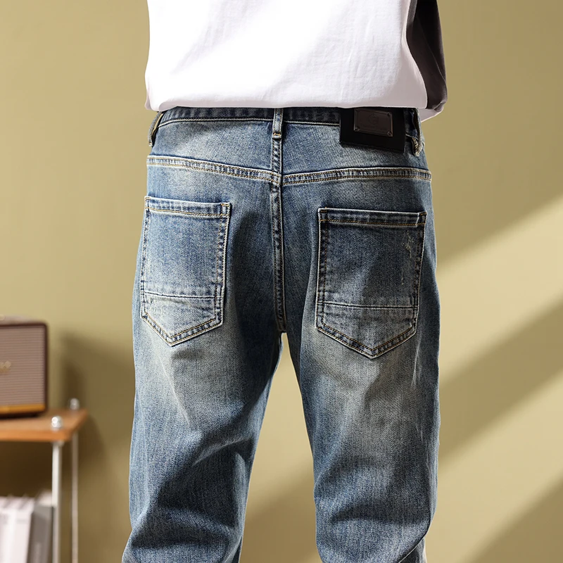 High quality jeans men's patchwork slim fit small straight leg pants  embroidery handsome and personalized pants jeans for men