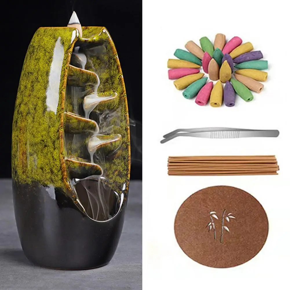 

Home Decor Accessory Zen Waterfall Incense Burner with 10 Cones Aromatherapy Ornament for Spa Office Yoga Air Freshener Home