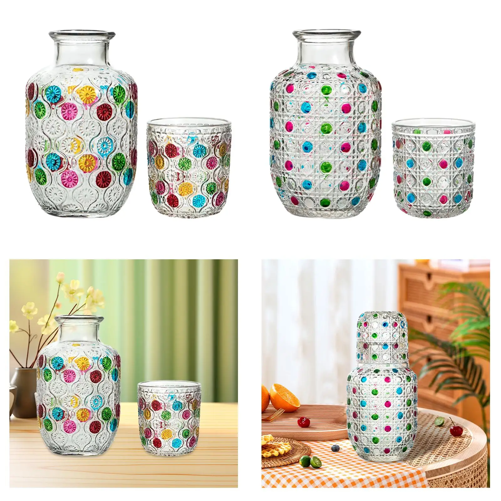 NightStand Glass Pitcher Gift Bedside Water Carafe and Glass Set Tumbler Glass for Bedroom Night Countertop Wedding Sleeping