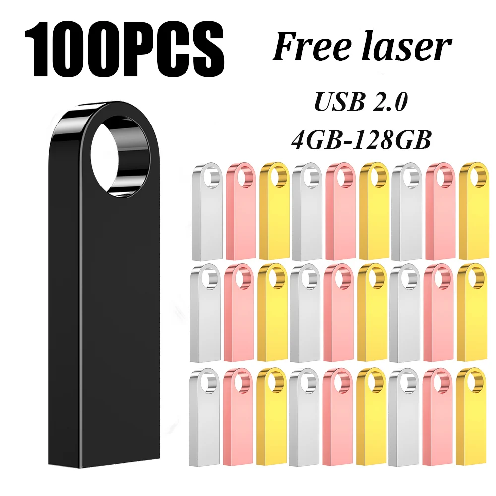 thumbnail image 1 of 100 unidades flash de metal con logotipo personalizado gratis de 64 GB, unidad flash USB de 32 GB y 16 GB con logotipo gratis, color negro, 1 of 5