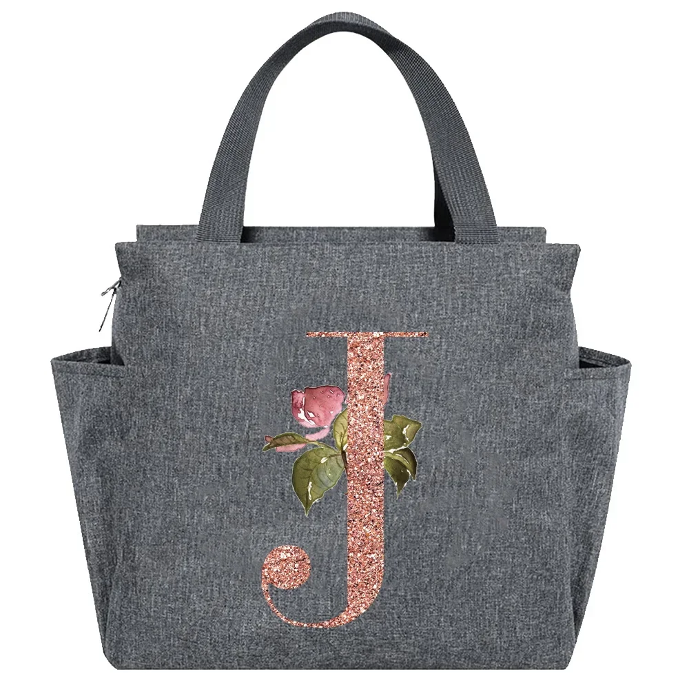 Rose Gold Insulated Lunch Tote with Letter Print