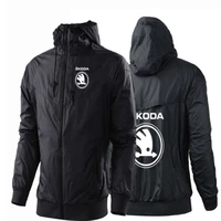 NEW Men Fashion leisure Spring Autumn Skoda Logo Thin Stly Hooded Waterproof Sport Hight Quality Color Windbreaker Jacket Coats 1