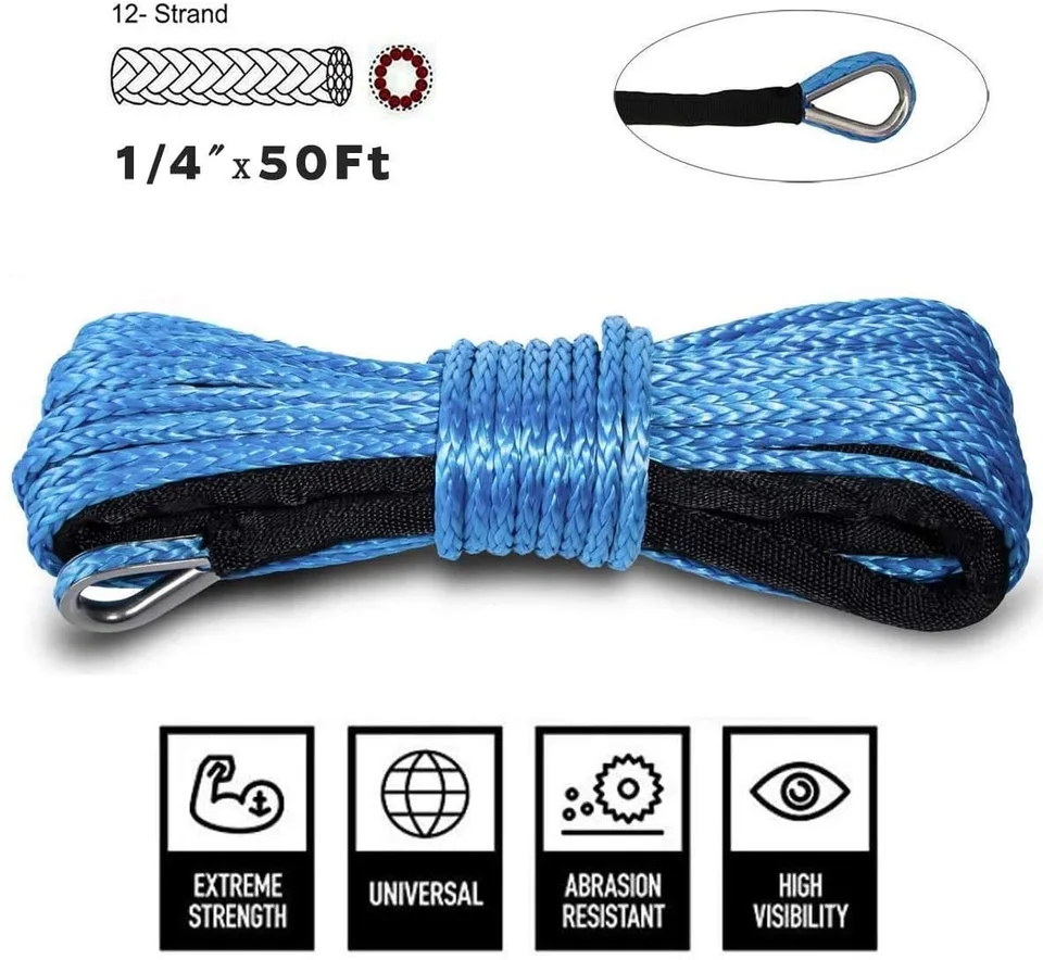 Red 10,000 Lbs Synthetic Winch Rope – 50ft Length, 6mm Thick, For 4WD, ATV, UTV & SUV Recovery