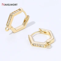 18K Gold Plated Brass Metal Polygon Earring Fixtures Earring Making Supplies Inlaid Zircon Earring Fixtures Jewelry Accessories