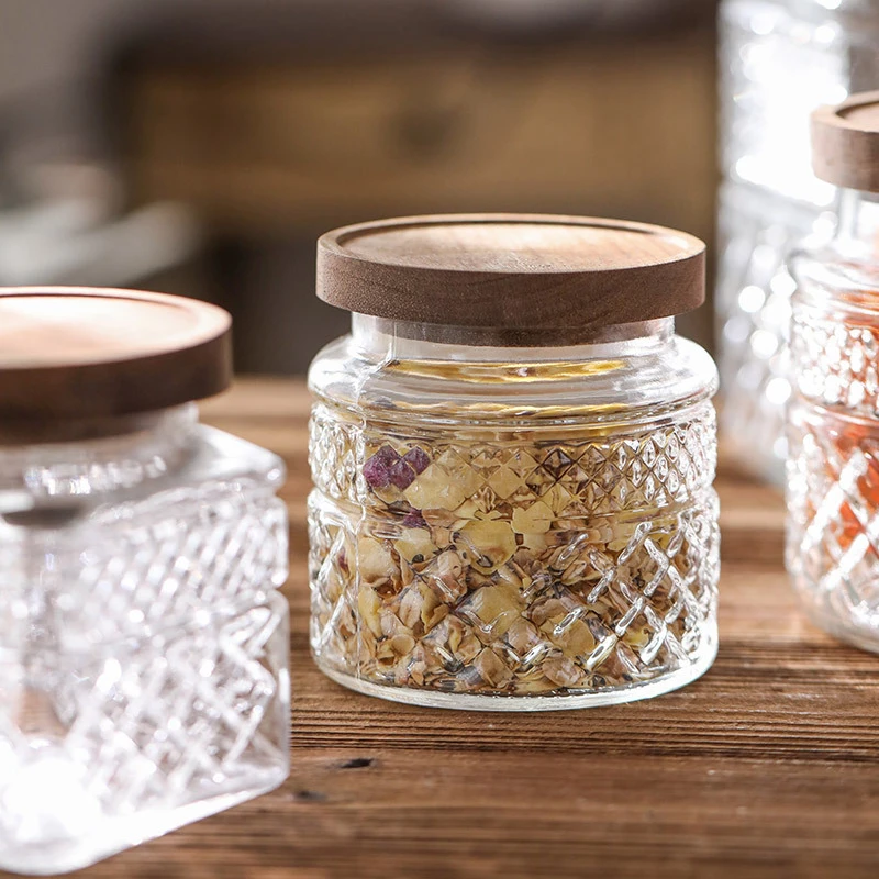 Kitchen Food Grade Sealed Glass Jar, Coffee Powder Seasoning Storage Jar, Acacia Wood Glass Bottle 3