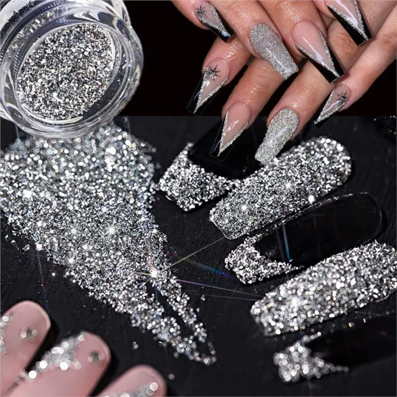 

Reflective Glitter Powder For Nail Art Holographic Shinning Crystal Rhinestones Sequins Chrome Pigment Dust Manicures Decoration