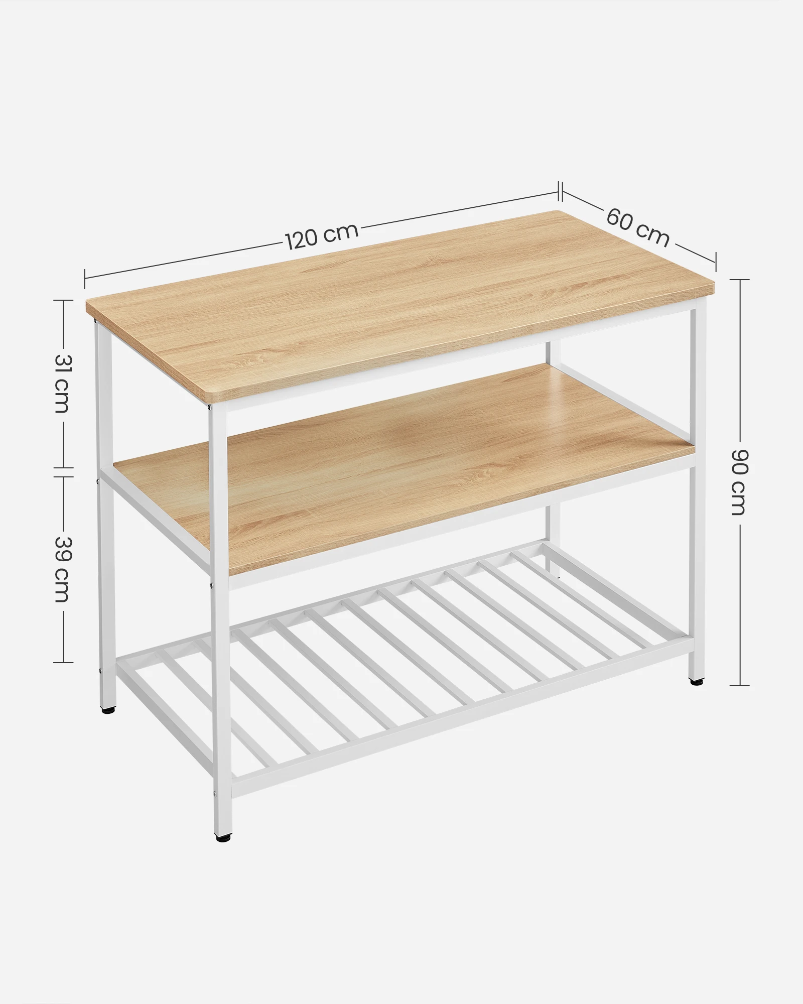 VASAGLE Kitchen Island with 3 Shelves, 47.2 Inches Width Kitchen Shelf with Large Worktop, Stable Steel Structure, Industrial 6