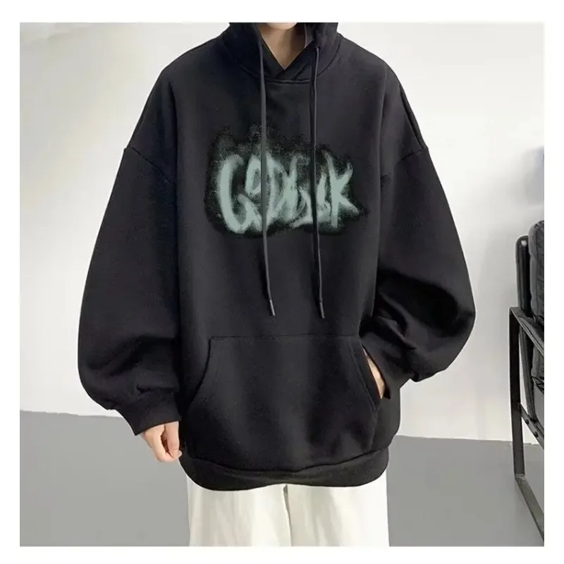 빈티지 레터 프린트 남성 탑 한국 streetwear 루즈 한 남성 후드 가을 패션 아메리칸 스타일 코트 겨울 따뜻한 풀오버