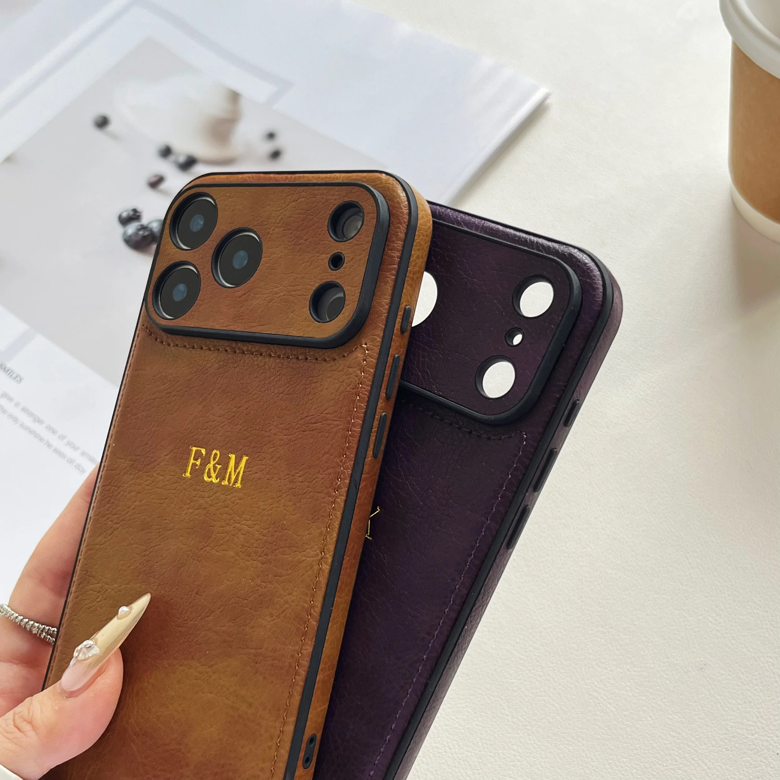 Luxury Personalized Custom Name Hot Gold Foil Embossed Faux Leather thumbnail 9