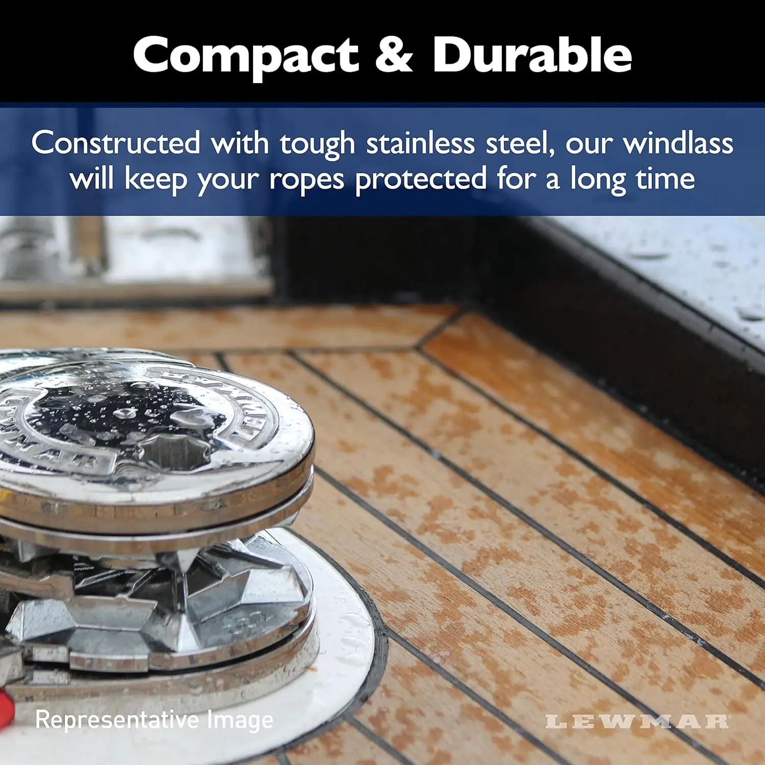 Vertical Windlass for 1/4" Chain, Fall Safe Gypsy, Maximum Pull 700 lbs., 316 Stainless Steel Construction, I