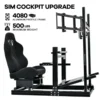 Aluminum Racing Simulator Cockpit, Triple Monitor Mount, Black Seat, Compatible Logitech/Thrustmaster/Fanatec, Multi-Adjustable 5