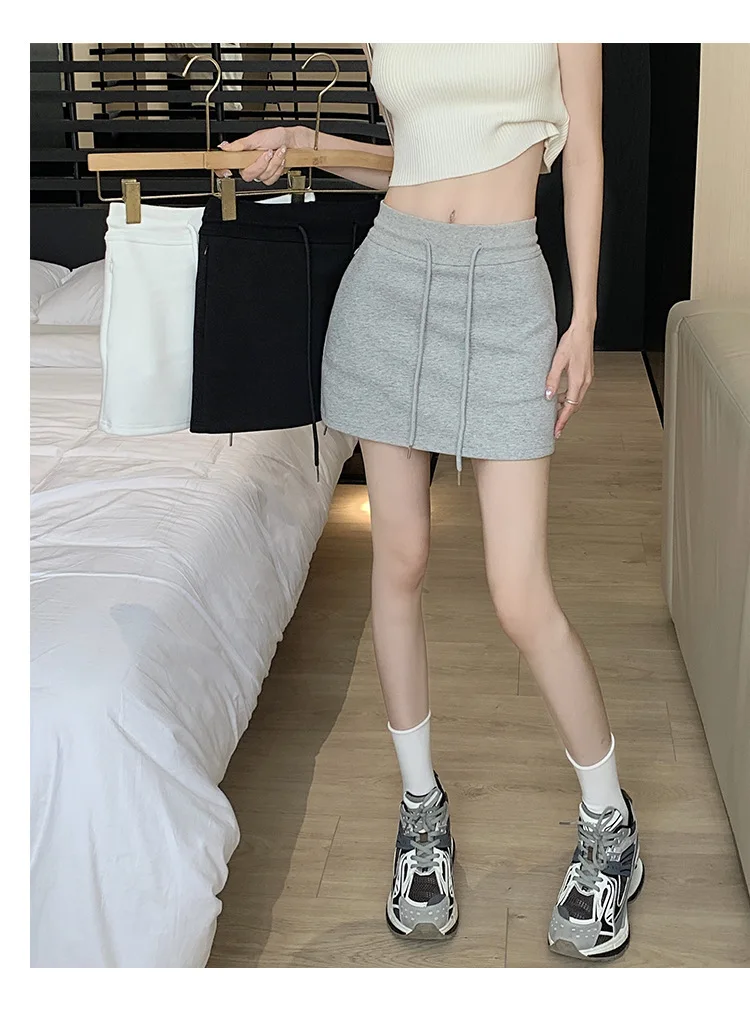 Pure Wind Hot Girl Draw Rope Sports Skirt Girl High Waist All Match Hip Skirt