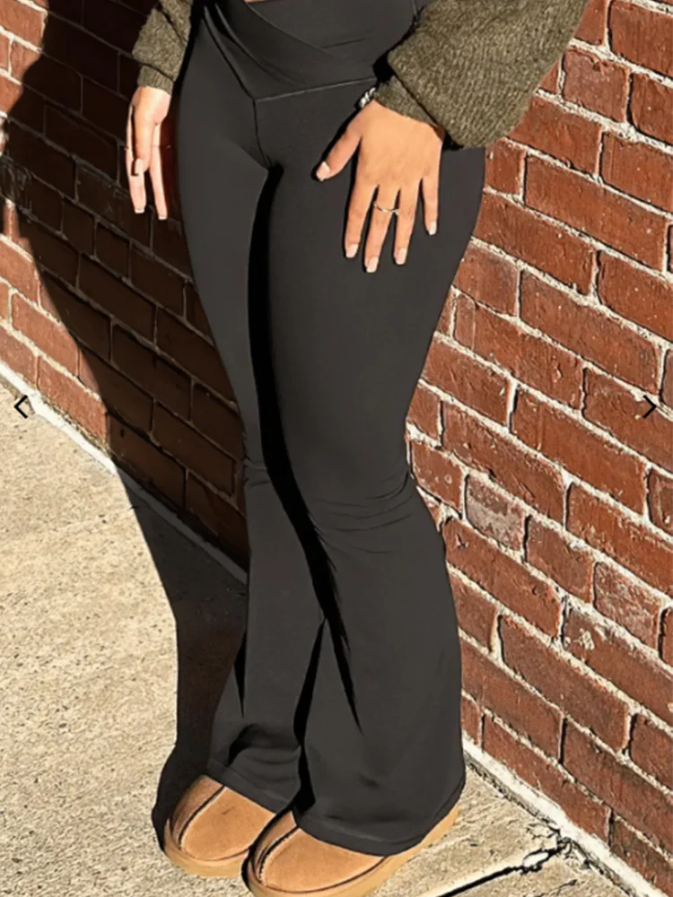 Flared Leggings Crossover V Waist Women's Yoga Pants Control Tummy High Waist Breathable Wide Leg Pants Casual Elegant Trousers 4