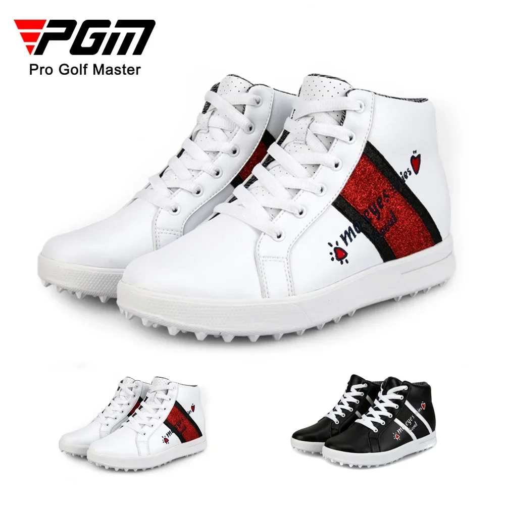 pgm-women's-golf-shoes-high-top-waterproof-breathable-ladies-inner-heightened-women-sports-golf-course-non-slip-sneakers-xz120