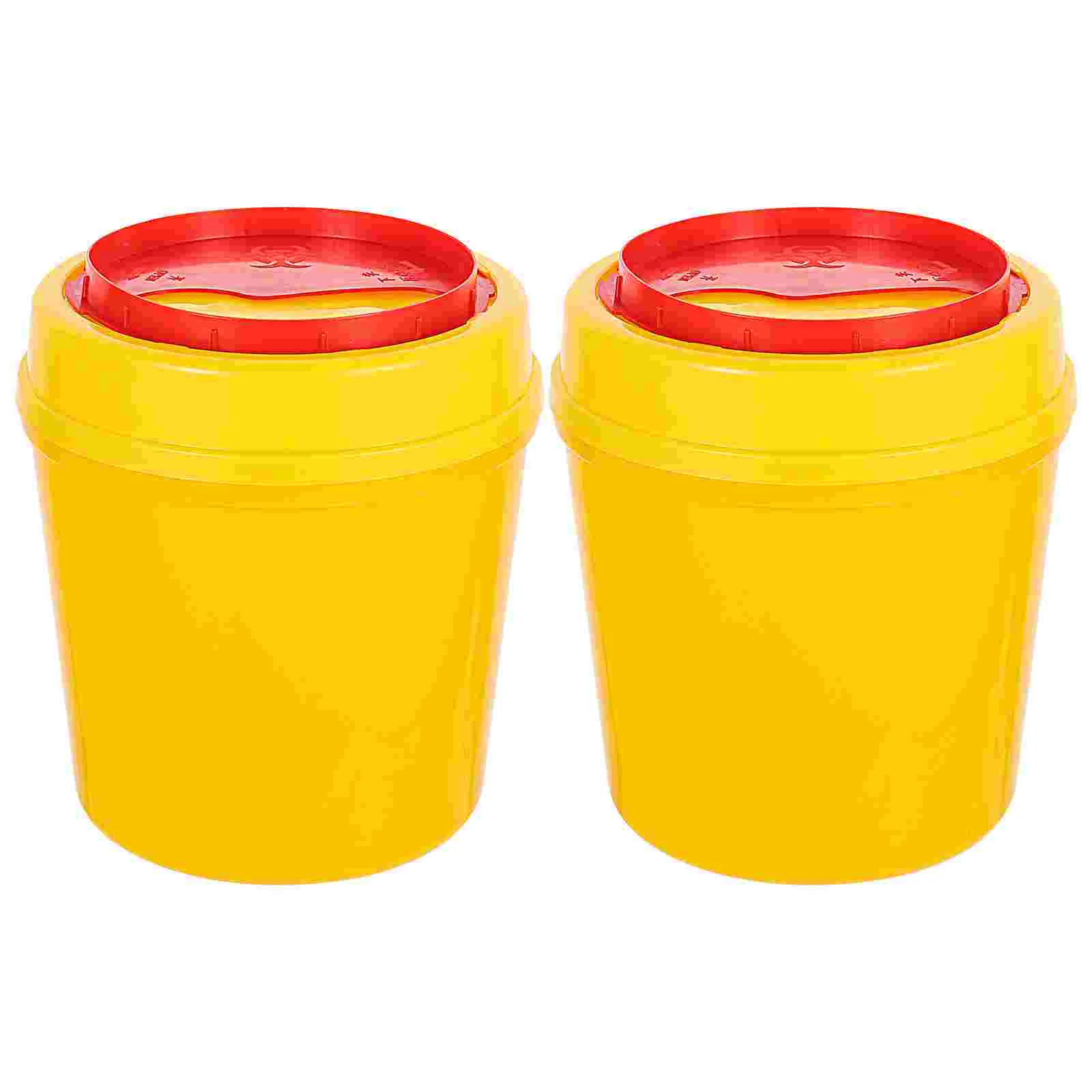 

2 Pcs Medical Sharps Box Waste Garbage Container Disposal Bucket Yellow Trash Can Dispenser for Convenient