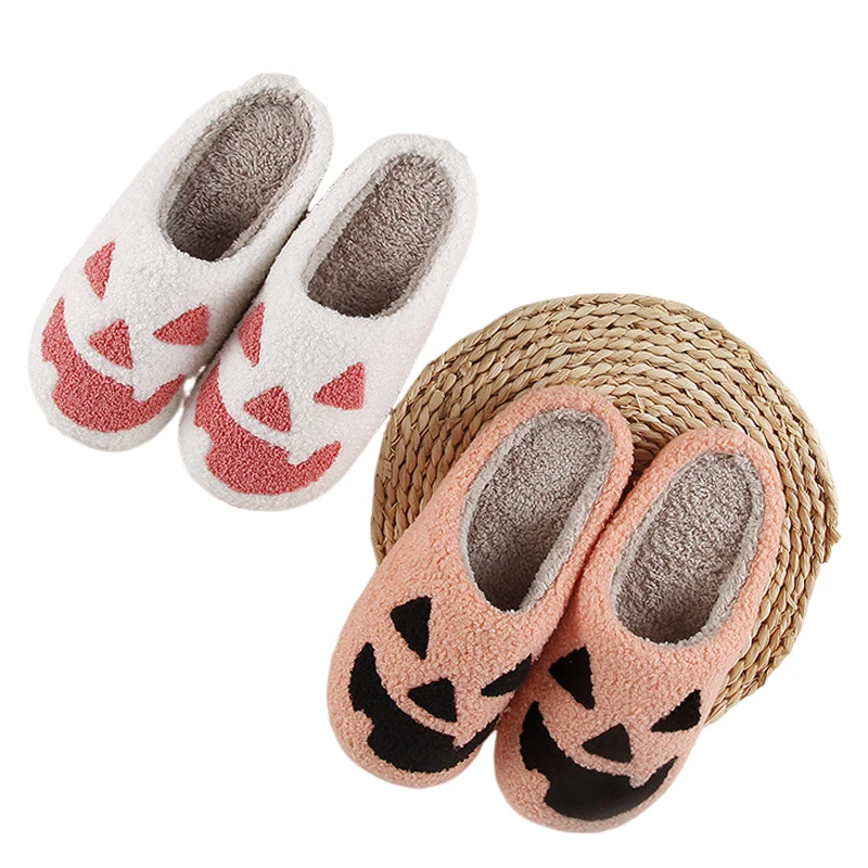 

New Halloween Plush Cotton Slippers Pumpkin Cute Cartoon Warm Winter Thickened Cotton Slippers Couple Thick Sole Soft Sole Shoes