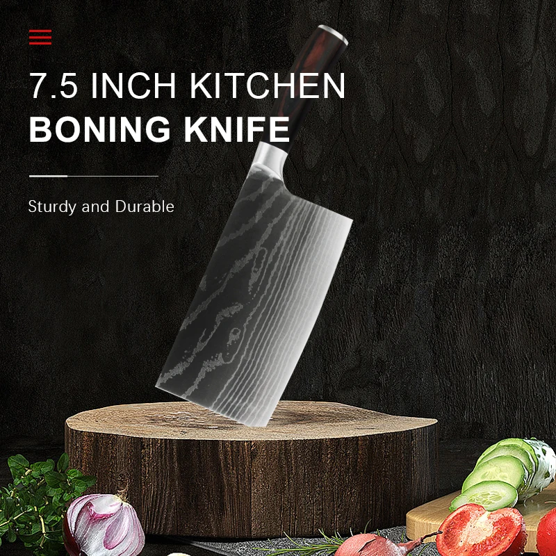 Chinese Cleaver High Carbon Laser Damascus Pattern Knives Wood Handle