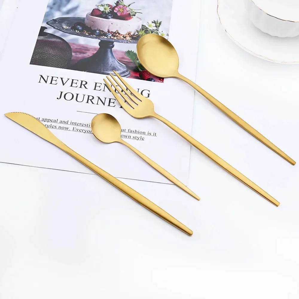 Description Picture 3 of item16Pcs Dinnerware Set Matte Gold Cutlery Set Stainless Steel Flatware Kitchen Knife Fork Spoon Tableware Set For Hotel Wedding