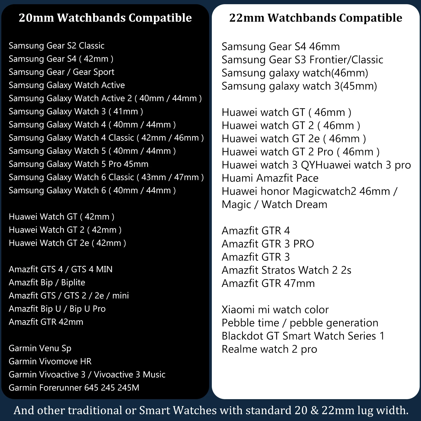 Universal Smartwatch Strap - 22/20mm Premium Replacement Band