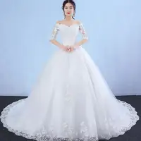 Maria Novia Half Sleeve Belt Wedding Dresses Off The Shoulder Lace Boat Neck Bride Dress Ball Gown Robe De Mariee Customized 1
