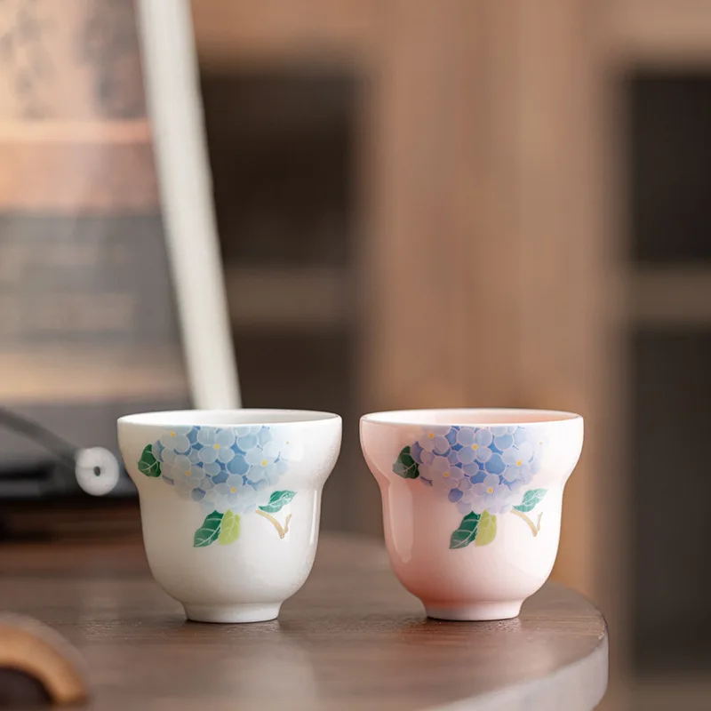 Gourd Ceramic Teacup Chinese Kung Fu Gongfu Teaware Porcelain Tea Cup Handmade Hydrangea Master Tea Cup Drinkware Ceremony