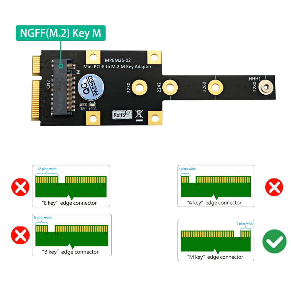 

For M.2 NGFF NVME M-key/B Key SSD to Mini PCI-E Adapter Card Support 2230/2242/2260/2280 M.2 B/M Key SSD Mini PCIe Convert Card